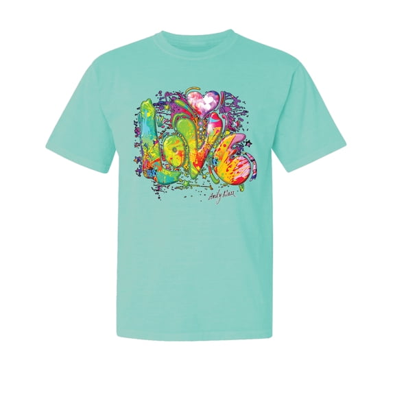 Wild Bobby, Colorful Rainbow Paint Love, Streetwear, Garment-Dyed Washed Look Short Sleeve T-Shirt, Mint, Large