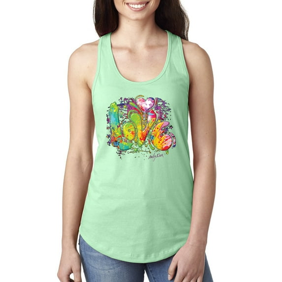 Wild Bobby, Colorful Rainbow Paint Love Streetwear Ladies Racerback Tank Top, Mint, X-Large