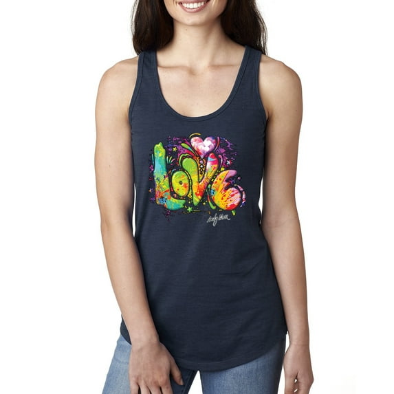 Wild Bobby, Colorful Rainbow Paint Love Streetwear Ladies Racerback Tank Top, Navy, Small