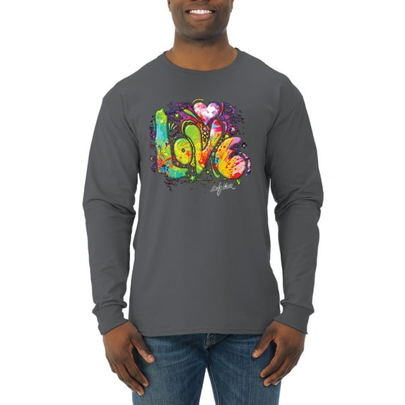 Wild Bobby, Colorful Rainbow Paint Love Streetwear Mens Long Sleeve Shirt, Charcoal, Large