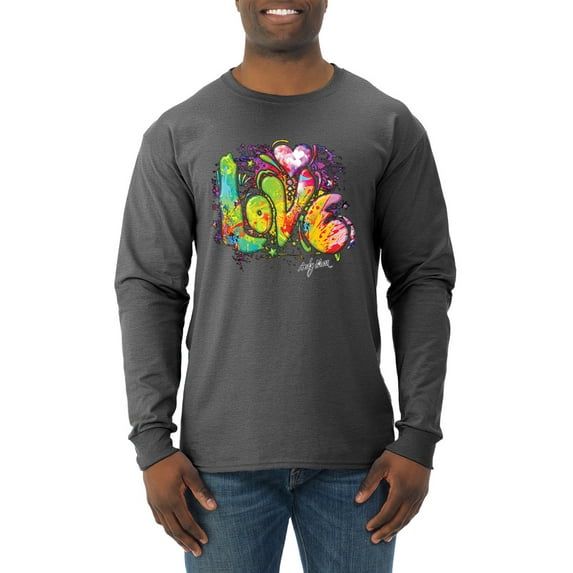 Wild Bobby, Colorful Rainbow Paint Love Streetwear Mens Long Sleeve Shirt, Heather Black, 3XL