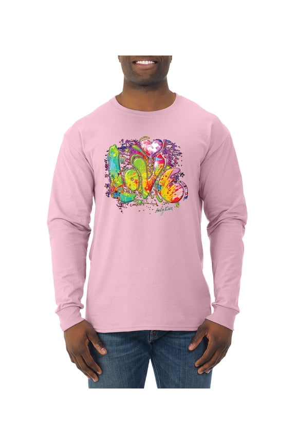 , Colorful Rainbow Paint Love Streetwear Mens Long Sleeve Shirt, Light Pink, Small