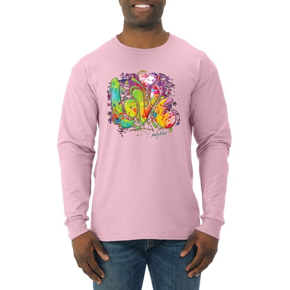 Wild Bobby, Colorful Rainbow Paint Love Streetwear Mens Long Sleeve Shirt, Light Pink, Small