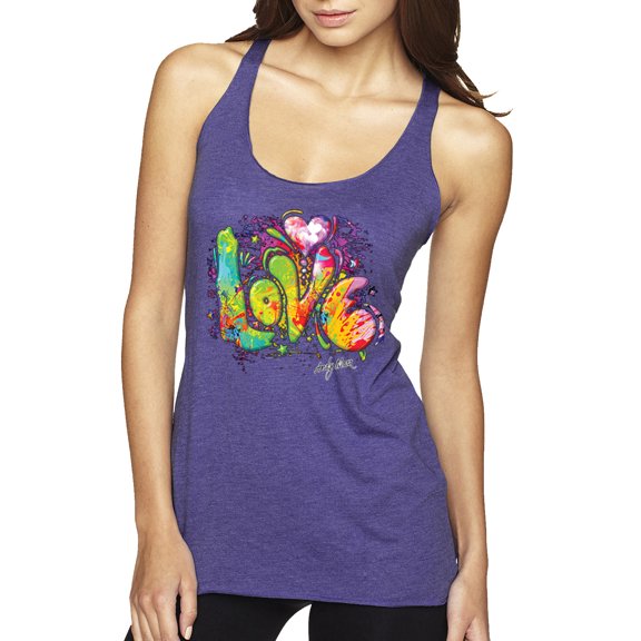 Wild Bobby, Colorful Rainbow Paint Love Streetwear Tri-Blend Racerback Tank Top, Purple Rush, Medium