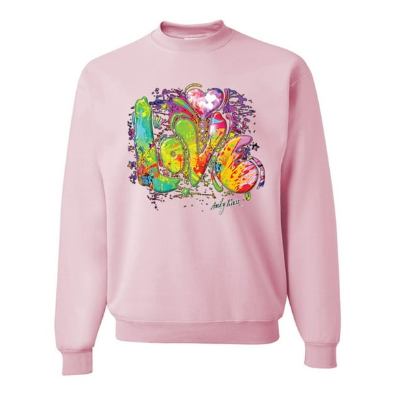 Wild Bobby, Colorful Rainbow Paint Love Streetwear Unisex Crewneck Graphic Sweatshirt, Light Pink, Large