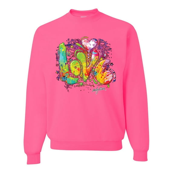 Wild Bobby, Colorful Rainbow Paint Love Streetwear Unisex Crewneck Graphic Sweatshirt, Neon Pink, Large