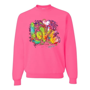 Wild Bobby, Colorful Rainbow Paint Love Streetwear Unisex Crewneck Graphic Sweatshirt, Neon Pink, Medium