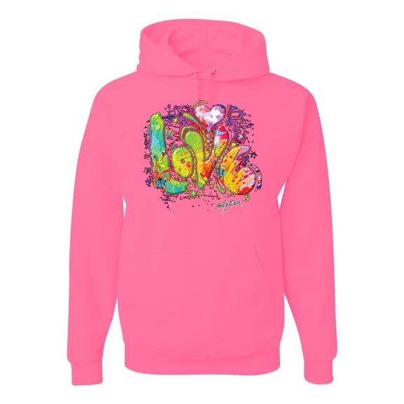 Wild Bobby, Colorful Rainbow Paint Love Streetwear Unisex Graphic Hoodie Sweatshirt, Neon Pink, Small