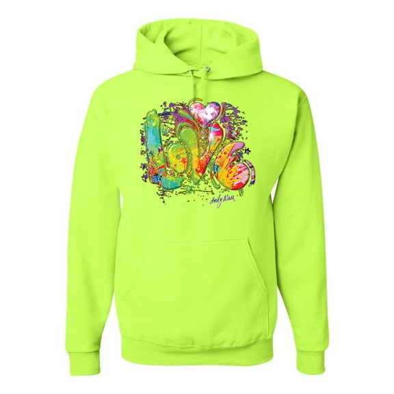 Wild Bobby, Colorful Rainbow Paint Love Streetwear Unisex Graphic Hoodie Sweatshirt, Safety Green, X-Large