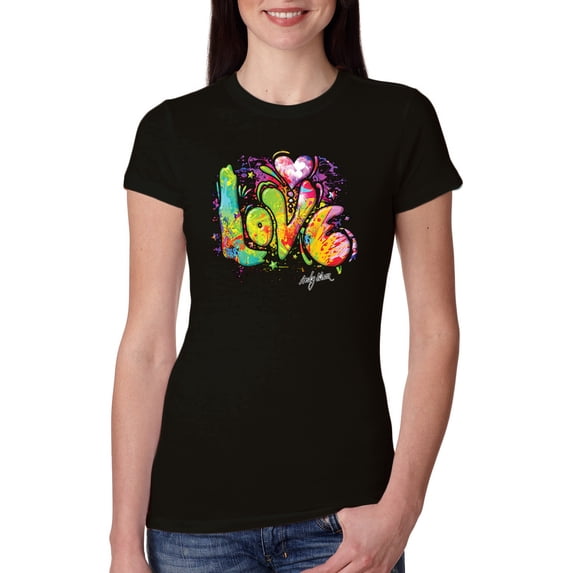 Wild Bobby, Colorful Rainbow Paint Love Streetwear Womens Slim Fit Junior Tee, Black, X-Large
