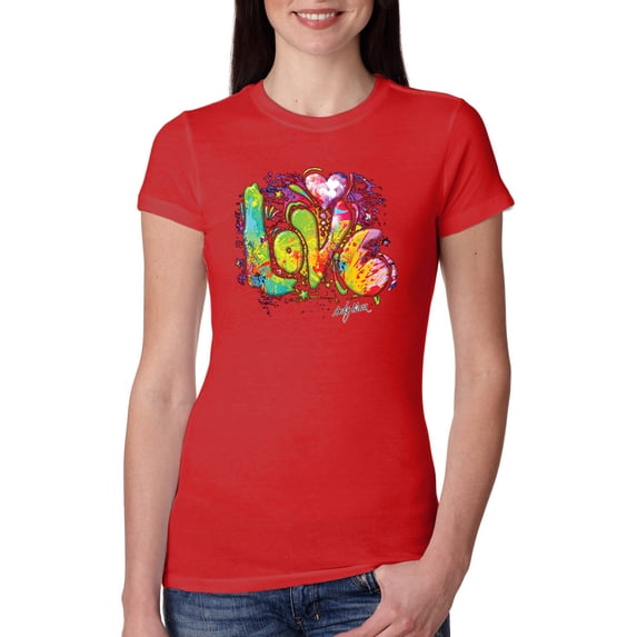 Colorful Rainbow Paint Love Streetwear Womens Slim Fit Junior Tee, Red, 2XL
