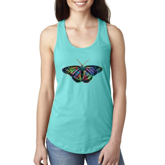 Wild Bobby, Colorful Rainbow Patterned Butterfly Animal Lover Ladies Racerback Tank Top, Tahiti Blue, X-Large