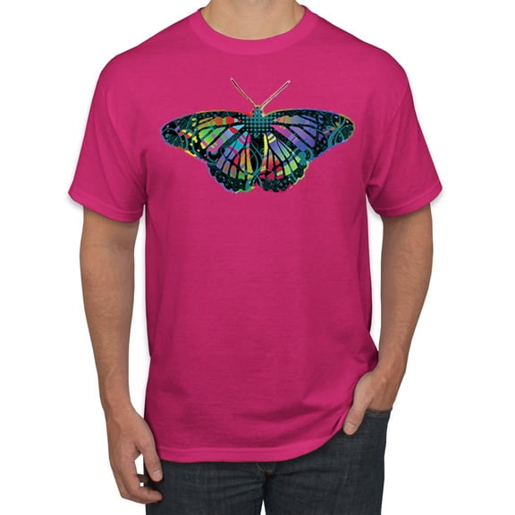 Wild Bobby, Colorful Rainbow Patterned Butterfly Animal Lover Men's Graphic T-Shirt, Fuschia, 2XL