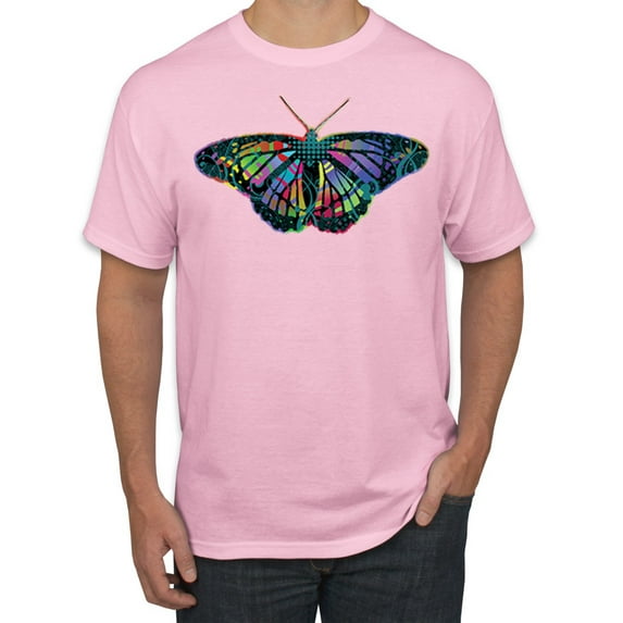 Wild Bobby, Colorful Rainbow Patterned Butterfly Animal Lover Men's Graphic T-Shirt, Light Pink, 3XL
