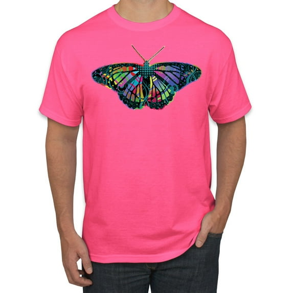 Wild Bobby, Colorful Rainbow Patterned Butterfly Animal Lover Men's Graphic T-Shirt, Neon Pink, X-Large