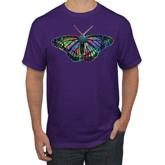 Wild Bobby, Colorful Rainbow Patterned Butterfly Animal Lover Men's Graphic T-Shirt, Purple, 2XL