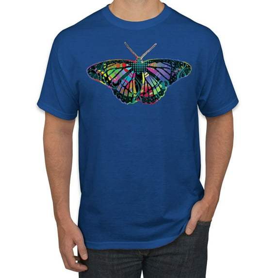 Wild Bobby, Colorful Rainbow Patterned Butterfly Animal Lover Men's Graphic T-Shirt, Royal, X-Large