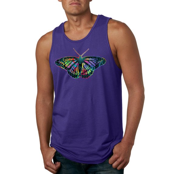 Wild Bobby, Colorful Rainbow Patterned Butterfly Animal Lover Mens Graphic Tank Top, Purple, Medium