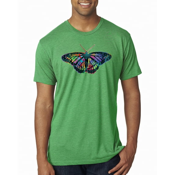 Wild Bobby, Colorful Rainbow Patterned Butterfly Animal Lover Mens Premium Tri Blend T-Shirt, Envy, Small