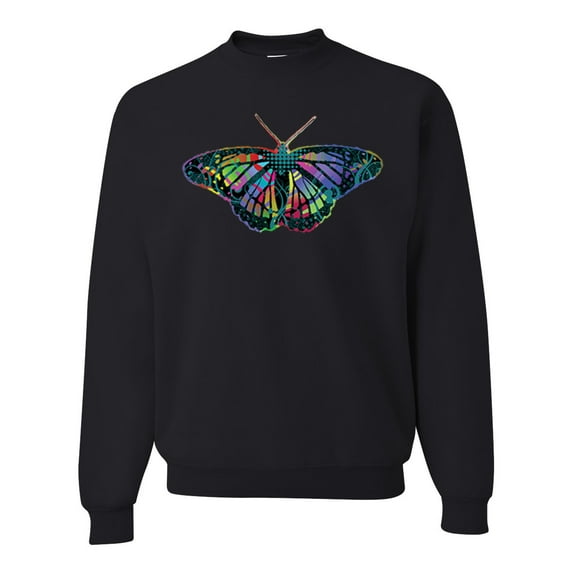 Wild Bobby, Colorful Rainbow Patterned Butterfly Animal Lover Unisex Crewneck Graphic Sweatshirt, Black, Small