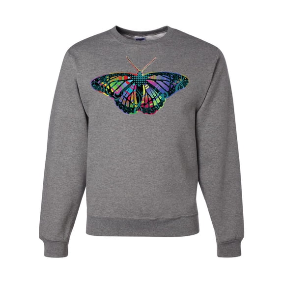 Wild Bobby, Colorful Rainbow Patterned Butterfly Animal Lover Unisex Crewneck Graphic Sweatshirt, Heather Grey, Medium
