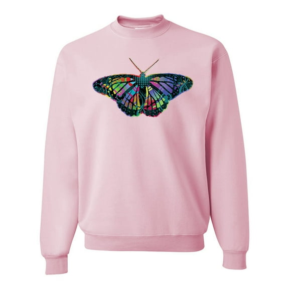 Wild Bobby, Colorful Rainbow Patterned Butterfly Animal Lover Unisex Crewneck Graphic Sweatshirt, Light Pink, Medium