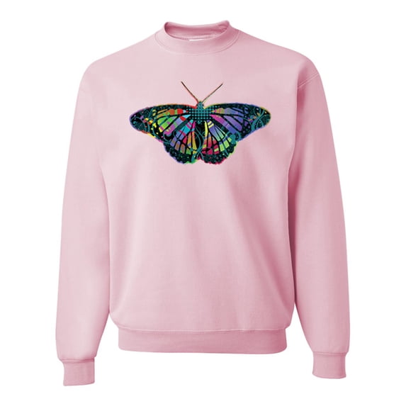 Wild Bobby, Colorful Rainbow Patterned Butterfly Animal Lover Unisex Crewneck Graphic Sweatshirt, Light Pink, X-Large