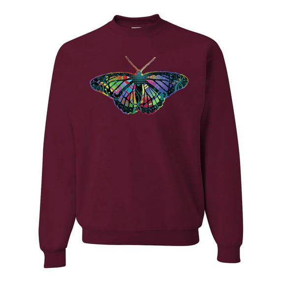 Wild Bobby, Colorful Rainbow Patterned Butterfly Animal Lover Unisex Crewneck Graphic Sweatshirt, Maroon, Medium
