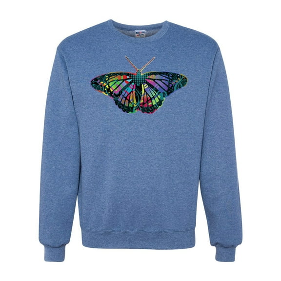 Wild Bobby, Colorful Rainbow Patterned Butterfly Animal Lover Unisex Crewneck Graphic Sweatshirt, Vintage Heather Blue, Large