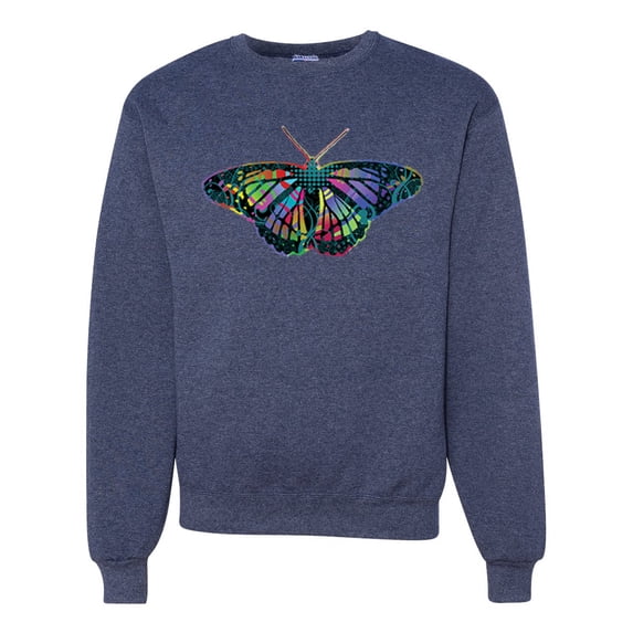 Wild Bobby, Colorful Rainbow Patterned Butterfly Animal Lover Unisex Crewneck Graphic Sweatshirt, Vintage Heather Navy, X-Large