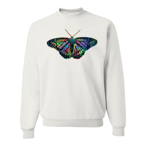 Wild Bobby, Colorful Rainbow Patterned Butterfly Animal Lover Unisex Crewneck Graphic Sweatshirt, White, Small