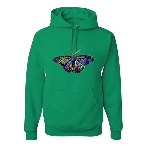 Wild Bobby, Colorful Rainbow Patterned Butterfly Animal Lover Unisex Graphic Hoodie Sweatshirt, Kelly, X-Large