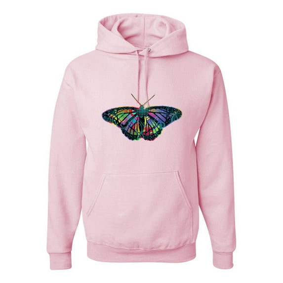 Wild Bobby, Colorful Rainbow Patterned Butterfly Animal Lover Unisex Graphic Hoodie Sweatshirt, Light Pink, X-Large