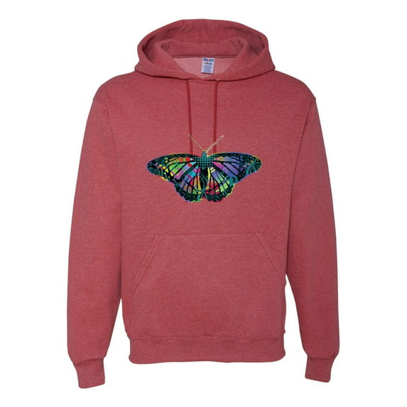Wild Bobby, Colorful Rainbow Patterned Butterfly Animal Lover Unisex Graphic Hoodie Sweatshirt, Vintage Heather Red, Small