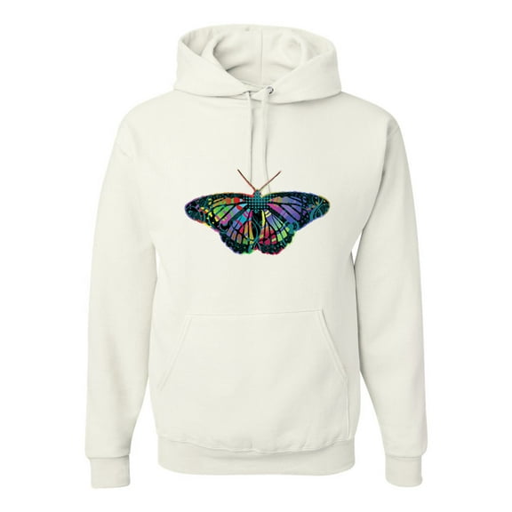 Wild Bobby, Colorful Rainbow Patterned Butterfly Animal Lover Unisex Graphic Hoodie Sweatshirt, White, Large