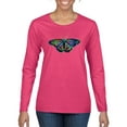 thumbnail image 1 of Wild Bobby, Colorful Rainbow Patterned Butterfly Animal Lover Womens Graphic Long Sleeve T-Shirt, Fuschia, 2XL, 1 of 3