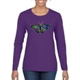 thumbnail image 1 of Wild Bobby, Colorful Rainbow Patterned Butterfly Animal Lover Womens Graphic Long Sleeve T-Shirt, Purple, Large, 1 of 3
