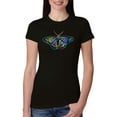 thumbnail image 1 of Colorful Rainbow Patterned Butterfly Animal Lover Womens Slim Fit Junior Tee, Black, Small, 1 of 3