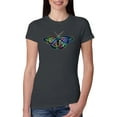 thumbnail image 1 of Wild Bobby, Colorful Rainbow Patterned Butterfly Animal Lover Womens Slim Fit Junior Tee, Dark Grey, Small, 1 of 3
