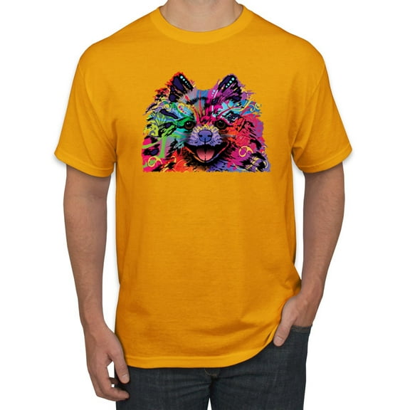 Wild Bobby, Colorful Rainbow Pomeranian Dog Animal Lover Men's Graphic T-Shirt, Gold, Medium