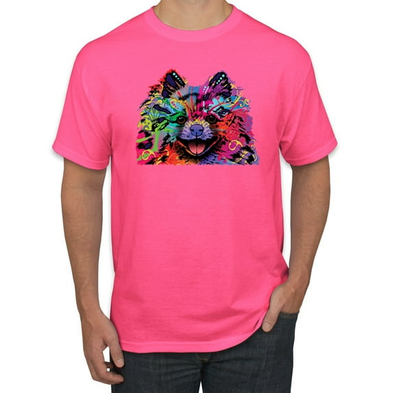 Wild Bobby, Colorful Rainbow Pomeranian Dog Animal Lover Men's Graphic T-Shirt, Neon Pink, 4XL