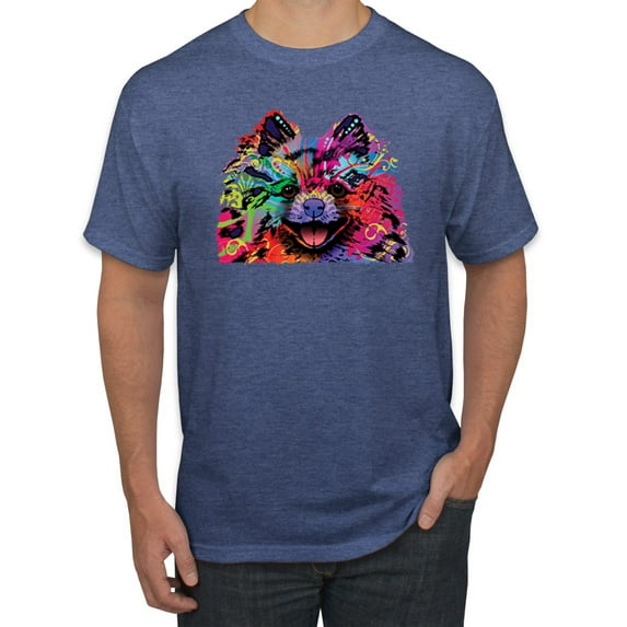 Wild Bobby, Colorful Rainbow Pomeranian Dog Animal Lover Men's Graphic T-Shirt, Vintage Heather Blue, 2XL