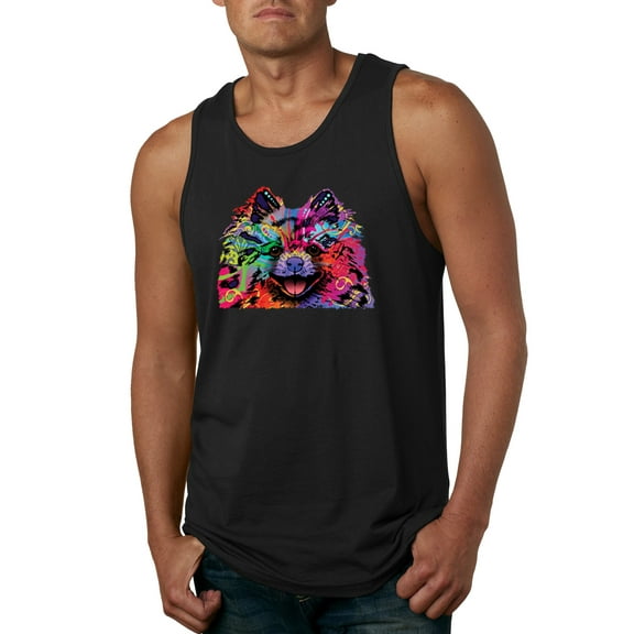 Wild Bobby, Colorful Rainbow Pomeranian Dog Animal Lover Mens Graphic Tank Top, Black, Small
