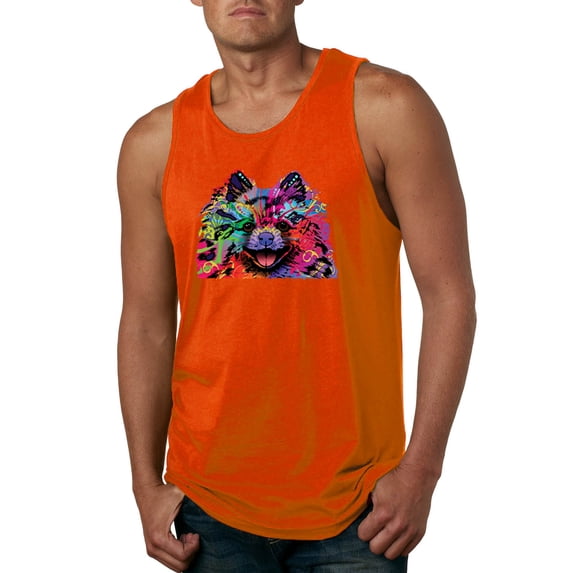 Colorful Rainbow Pomeranian Dog Animal Lover Mens Graphic Tank Top, Orange, 2XL