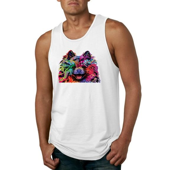 Wild Bobby, Colorful Rainbow Pomeranian Dog Animal Lover Mens Graphic Tank Top, White, 3XL