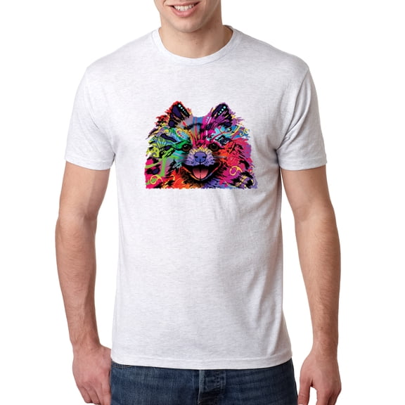 Wild Bobby, Colorful Rainbow Pomeranian Dog Animal Lover Mens Premium Tri Blend T-Shirt, Heather White, X-Large
