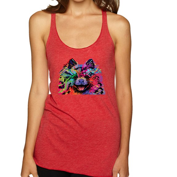 Wild Bobby, Colorful Rainbow Pomeranian Dog Animal Lover Tri-Blend Racerback Tank Top, Vintage Red, X-Large