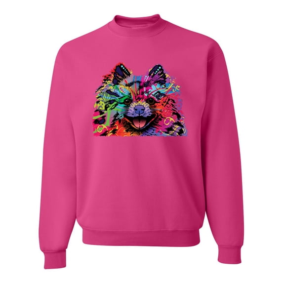 Wild Bobby, Colorful Rainbow Pomeranian Dog Animal Lover Unisex Crewneck Graphic Sweatshirt, Fuschia, 2XL