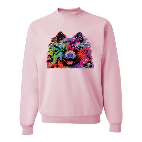Wild Bobby, Colorful Rainbow Pomeranian Dog Animal Lover Unisex Crewneck Graphic Sweatshirt, Light Pink, Medium