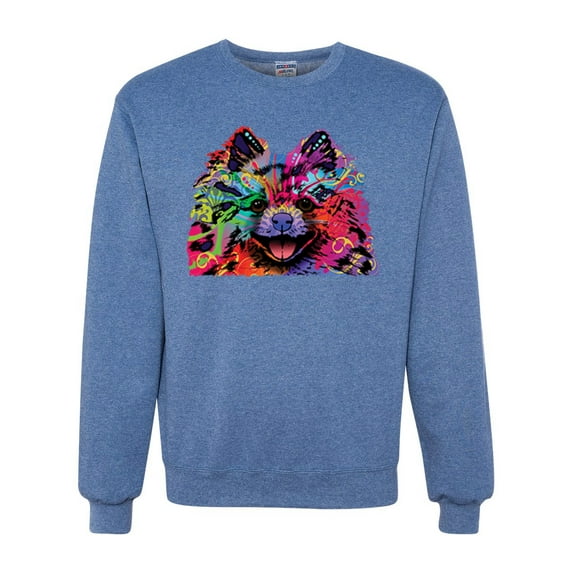 Wild Bobby, Colorful Rainbow Pomeranian Dog Animal Lover Unisex Crewneck Graphic Sweatshirt, Vintage Heather Blue, 3XL